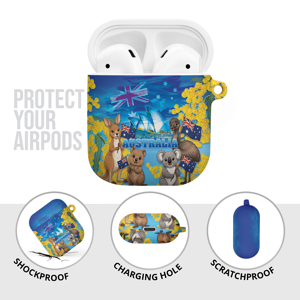Happy Australia Flag Day AirPods Case Aussie Animals Grunge Style