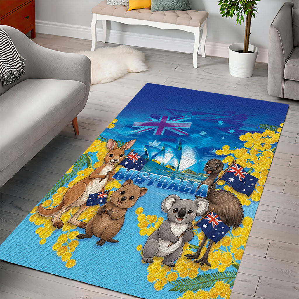 Happy Australia Flag Day Area Rug Aussie Animals Grunge Style