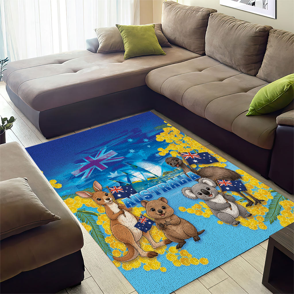 Happy Australia Flag Day Area Rug Aussie Animals Grunge Style