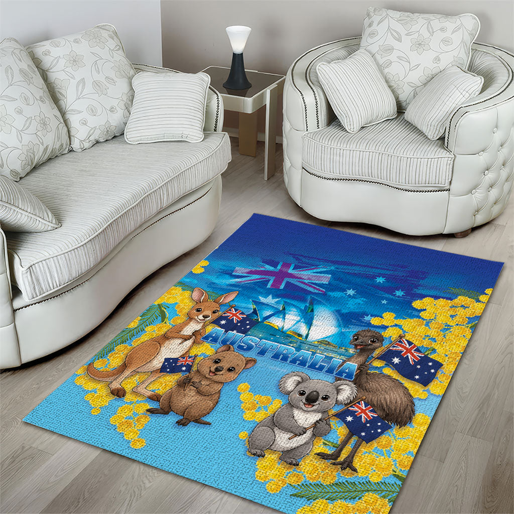 Happy Australia Flag Day Area Rug Aussie Animals Grunge Style
