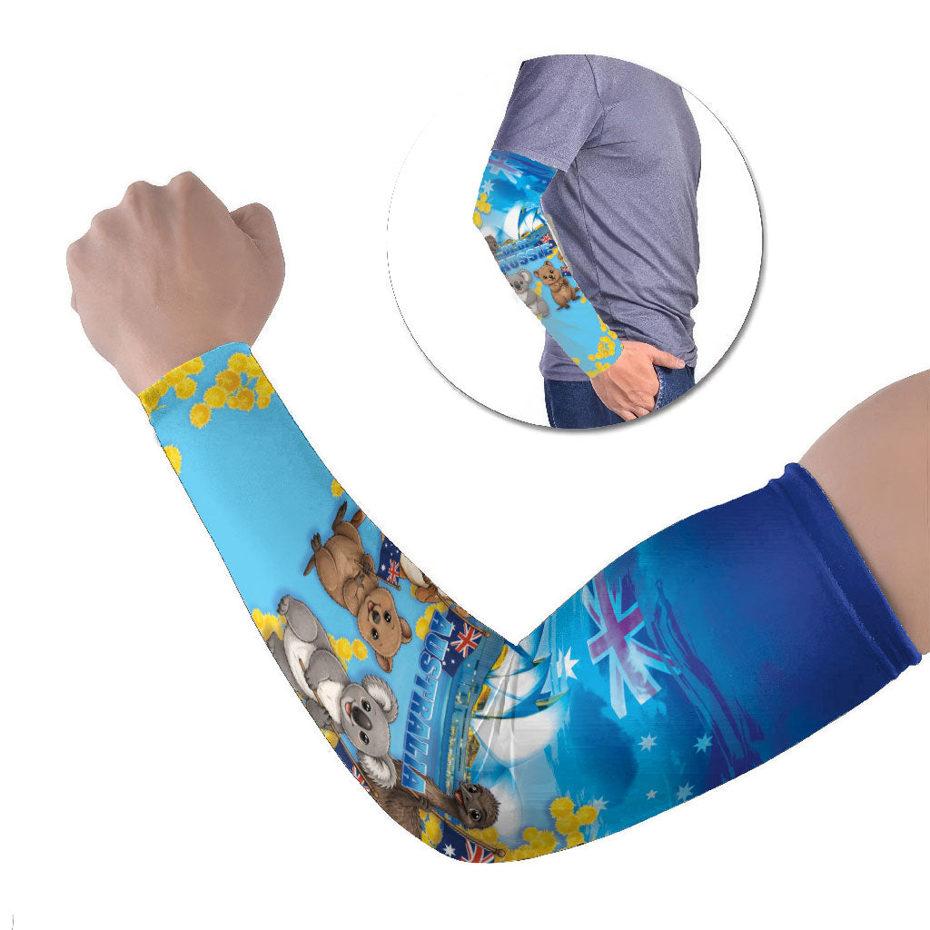 Happy Australia Flag Day Arm Sleeves Aussie Animals Grunge Style