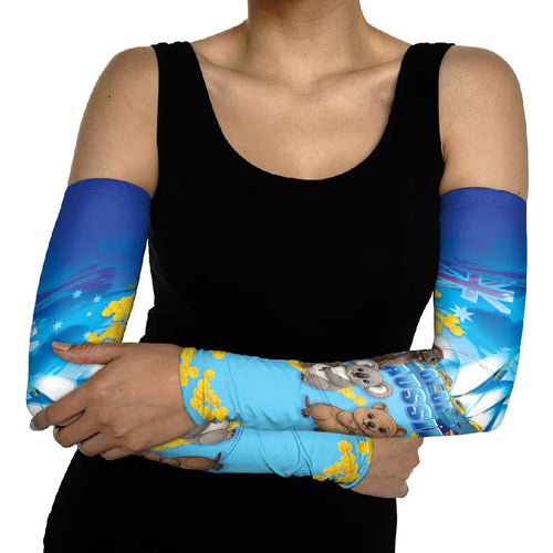 Happy Australia Flag Day Arm Sleeves Aussie Animals Grunge Style
