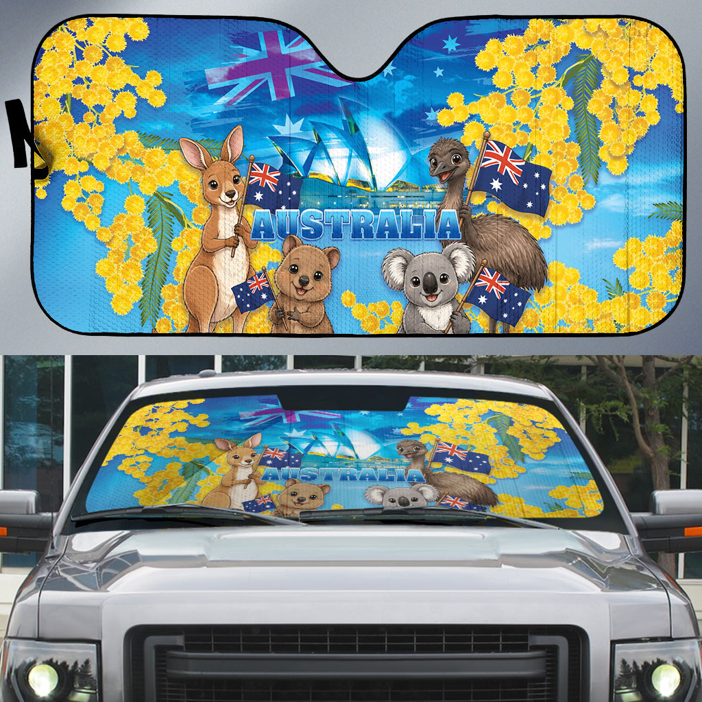 Happy Australia Flag Day Auto Sun Shade Aussie Animals Grunge Style