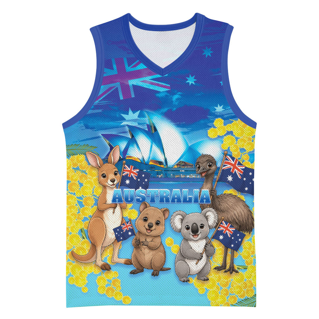 Happy Australia Flag Day Basketball Jersey Aussie Animals Grunge Style
