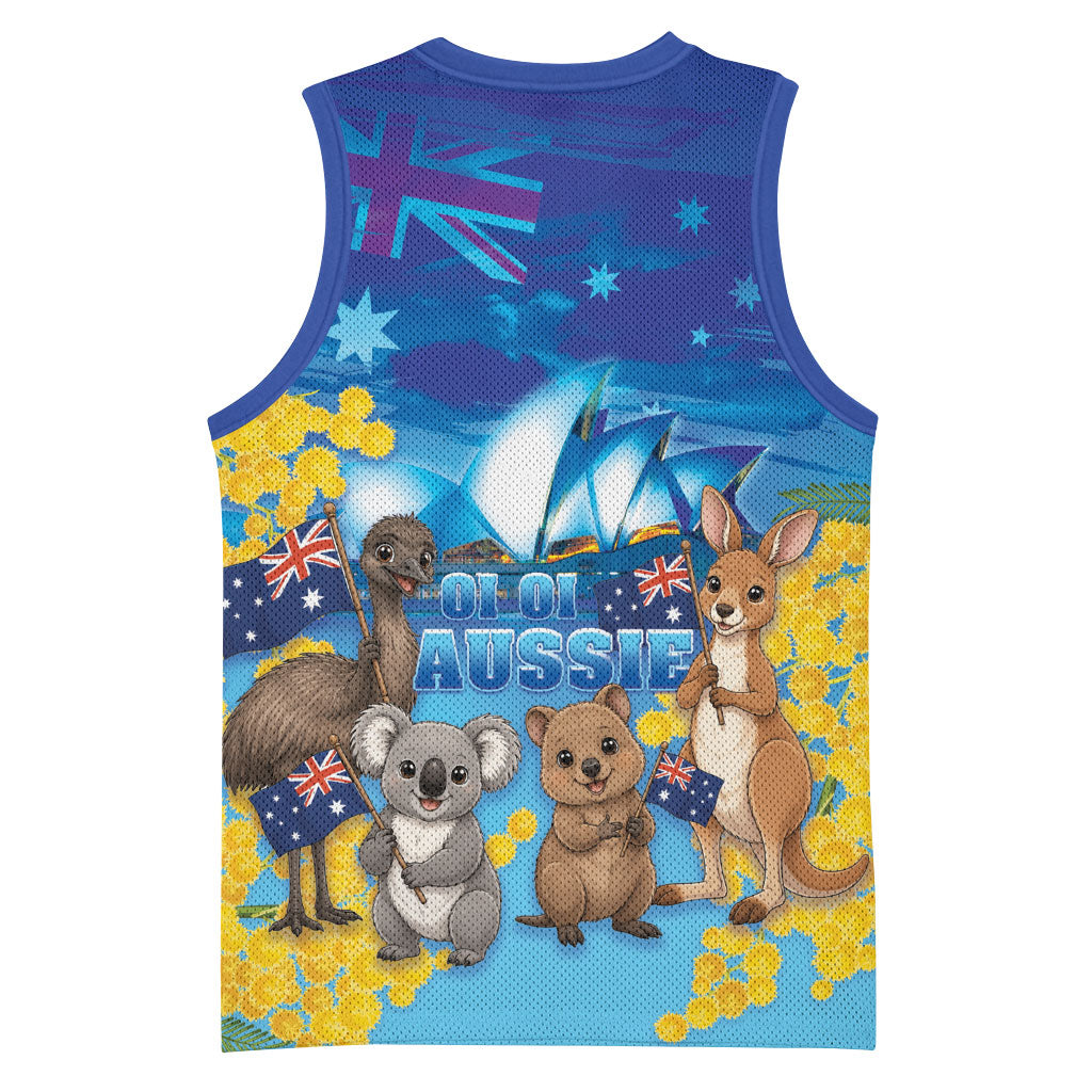 Happy Australia Flag Day Basketball Jersey Aussie Animals Grunge Style