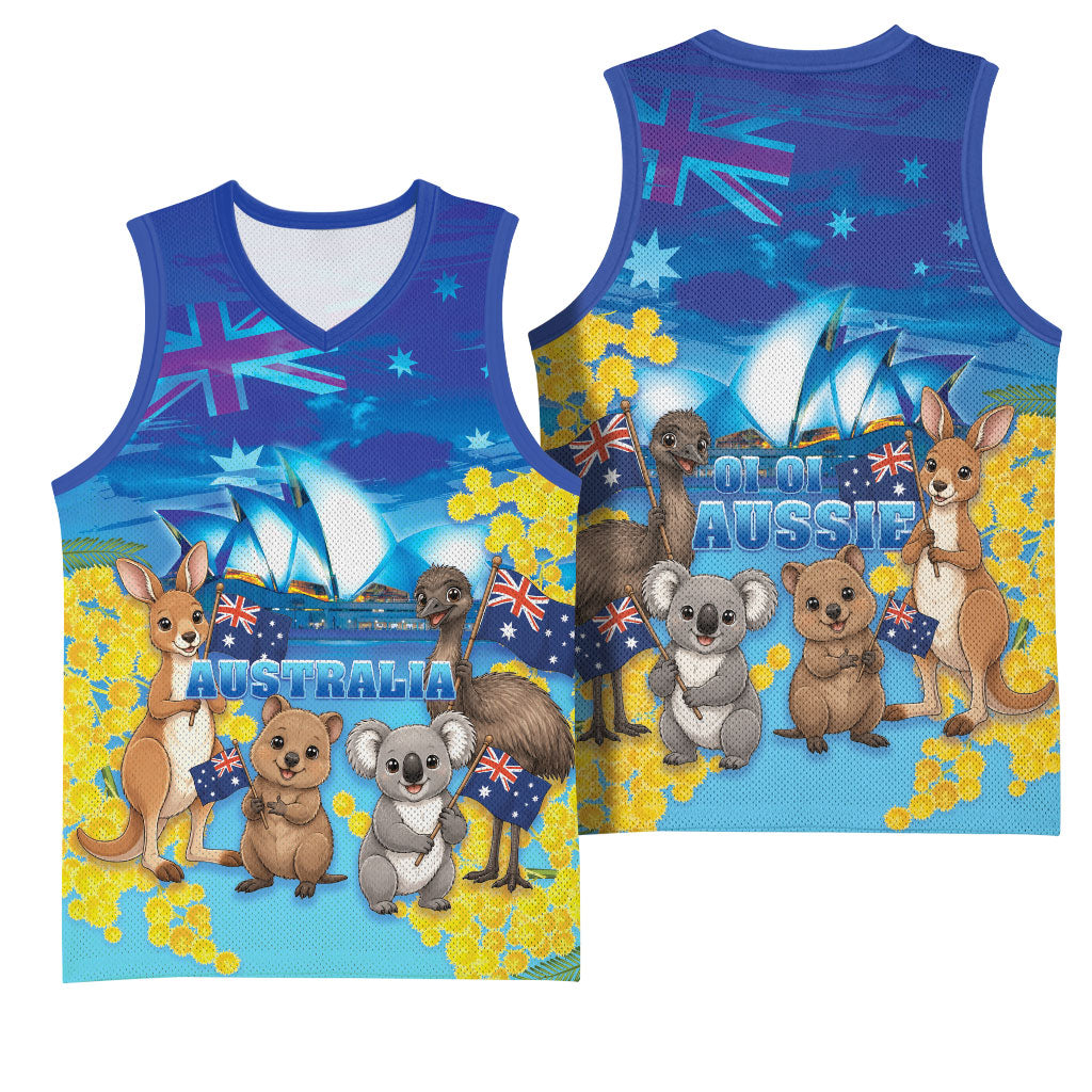 Happy Australia Flag Day Basketball Jersey Aussie Animals Grunge Style