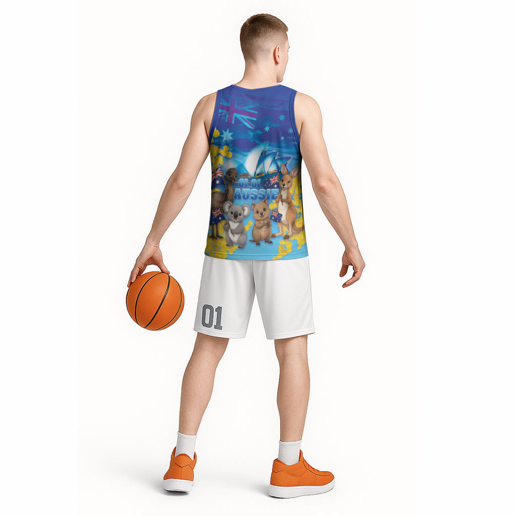 Happy Australia Flag Day Basketball Jersey Aussie Animals Grunge Style