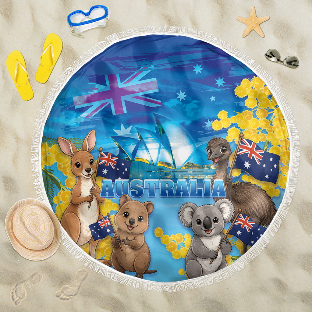 Happy Australia Flag Day Beach Blanket Aussie Animals Grunge Style