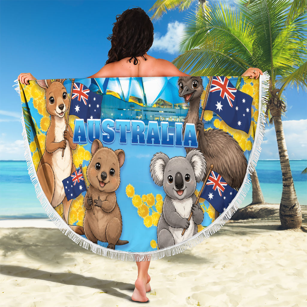 Happy Australia Flag Day Beach Blanket Aussie Animals Grunge Style