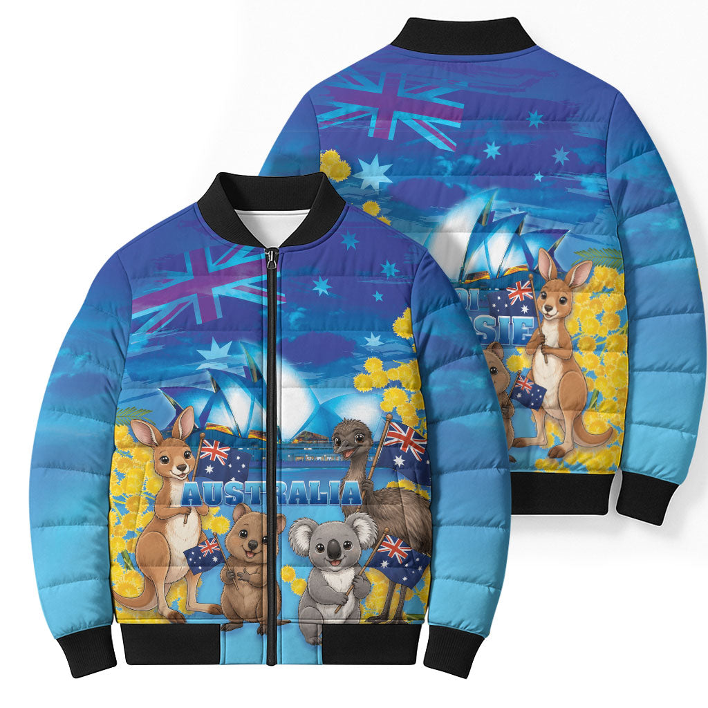 Happy Australia Flag Day Bomber Puffer Jacket Aussie Animals Grunge Style