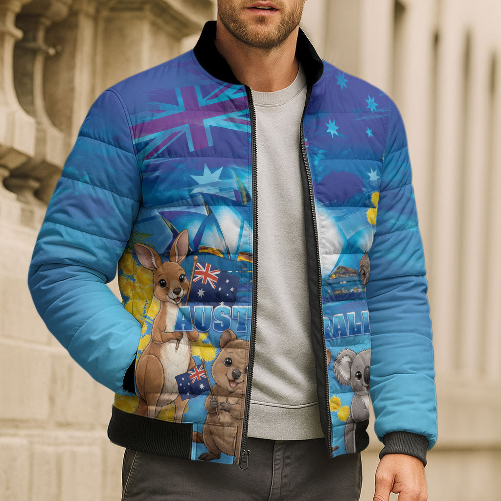 Happy Australia Flag Day Bomber Puffer Jacket Aussie Animals Grunge Style