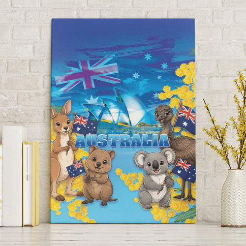 Happy Australia Flag Day Canvas Wall Art Aussie Animals Grunge Style