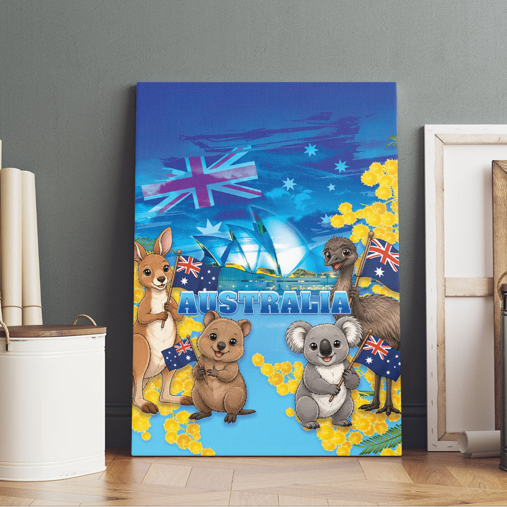 Happy Australia Flag Day Canvas Wall Art Aussie Animals Grunge Style