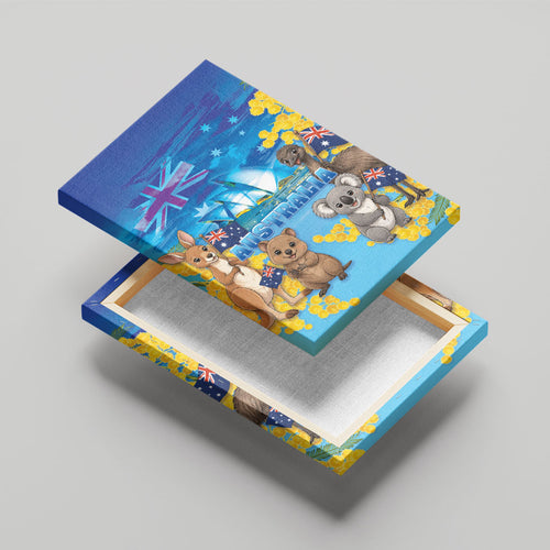 Happy Australia Flag Day Canvas Wall Art Aussie Animals Grunge Style