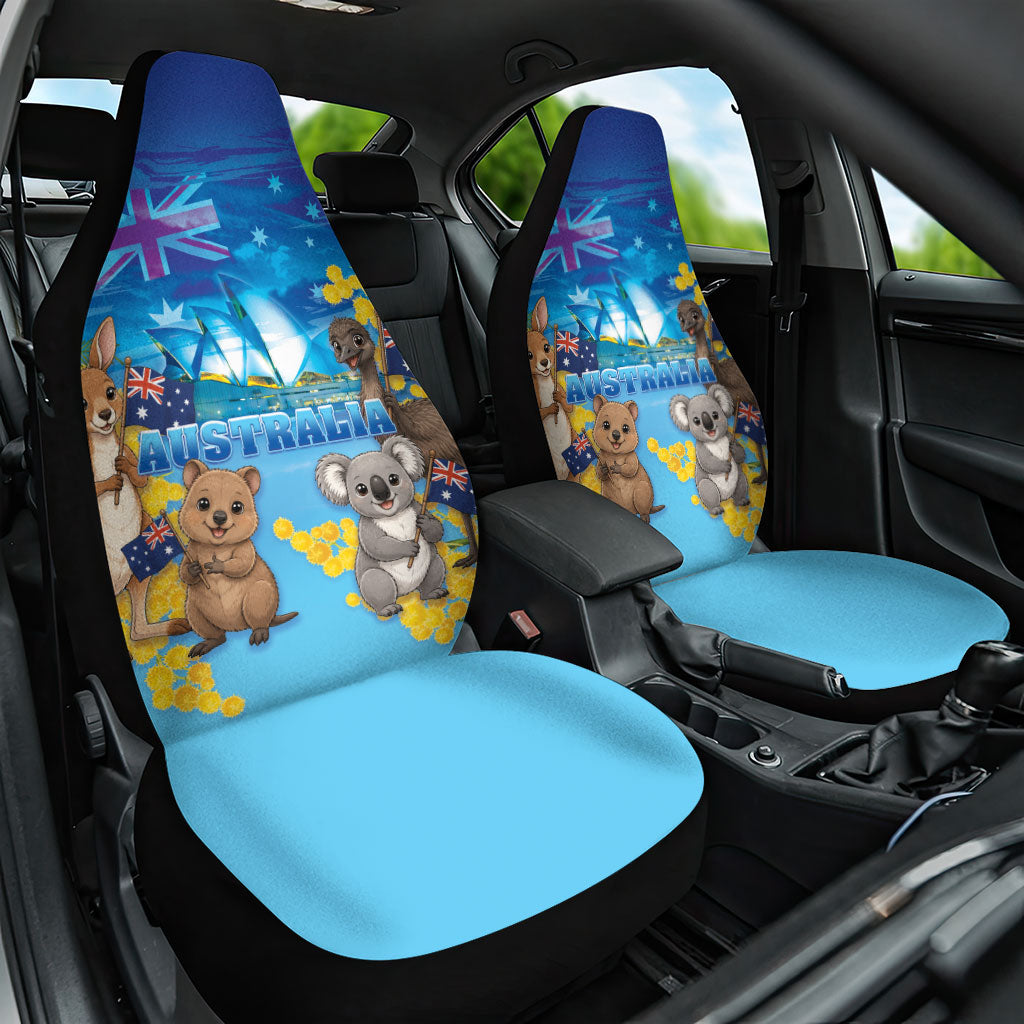 Happy Australia Flag Day Car Seat Cover Aussie Animals Grunge Style