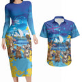 Happy Australia Flag Day Couples Matching Long Sleeve Bodycon Dress and Hawaiian Shirt Aussie Animals Grunge Style