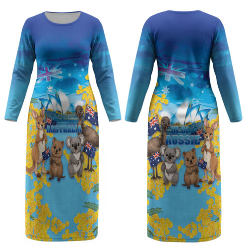 Happy Australia Flag Day Couples Matching Long Sleeve Bodycon Dress and Long Sleeve Button Shirt Aussie Animals Grunge Style