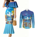 Happy Australia Flag Day Couples Matching Mermaid Dress and Long Sleeve Button Shirt Aussie Animals Grunge Style
