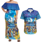 Happy Australia Flag Day Couples Matching Off Shoulder Maxi Dress and Hawaiian Shirt Aussie Animals Grunge Style