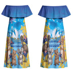 Happy Australia Flag Day Couples Matching Off Shoulder Maxi Dress and Hawaiian Shirt Aussie Animals Grunge Style