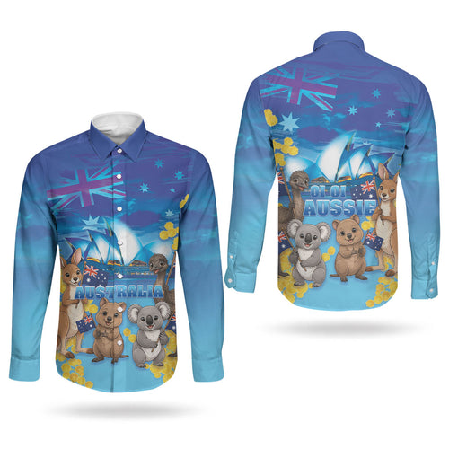 Happy Australia Flag Day Couples Matching Off Shoulder Maxi Dress and Long Sleeve Button Shirt Aussie Animals Grunge Style