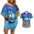 Happy Australia Flag Day Couples Matching Off Shoulder Short Dress and Hawaiian Shirt Aussie Animals Grunge Style