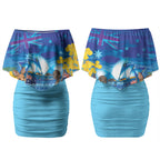 Happy Australia Flag Day Couples Matching Off Shoulder Short Dress and Hawaiian Shirt Aussie Animals Grunge Style