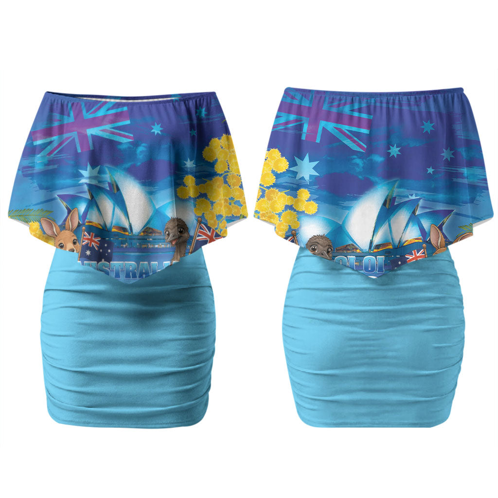 Happy Australia Flag Day Couples Matching Off Shoulder Short Dress and Hawaiian Shirt Aussie Animals Grunge Style