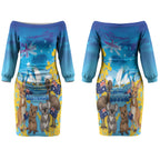 Happy Australia Flag Day Couples Matching Off The Shoulder Long Sleeve Dress and Long Sleeve Button Shirt Aussie Animals Grunge Style