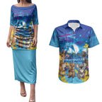 Happy Australia Flag Day Couples Matching Puletasi and Hawaiian Shirt Aussie Animals Grunge Style