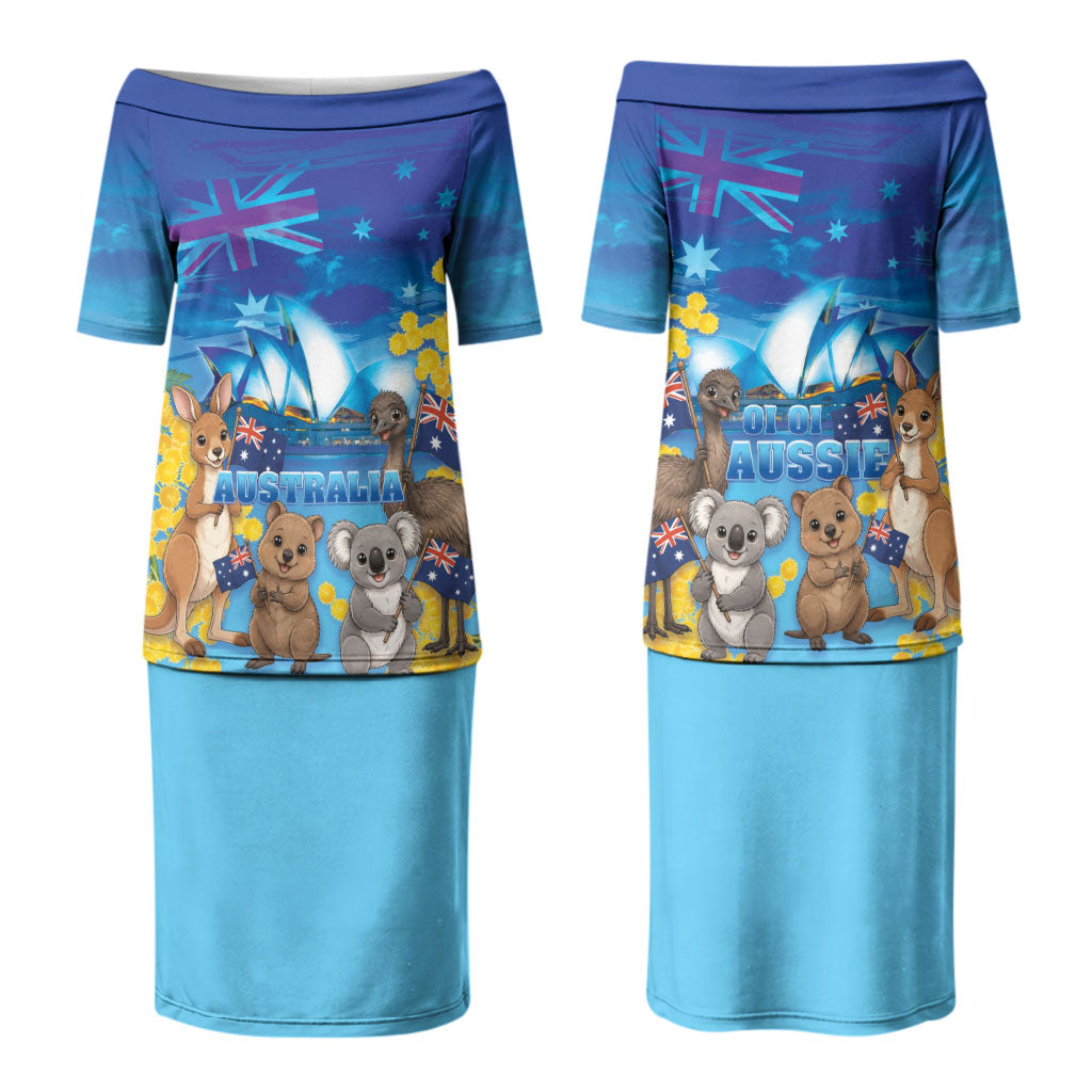 Happy Australia Flag Day Couples Matching Puletasi and Hawaiian Shirt Aussie Animals Grunge Style