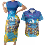 Happy Australia Flag Day Couples Matching Short Sleeve Bodycon Dress and Hawaiian Shirt Aussie Animals Grunge Style