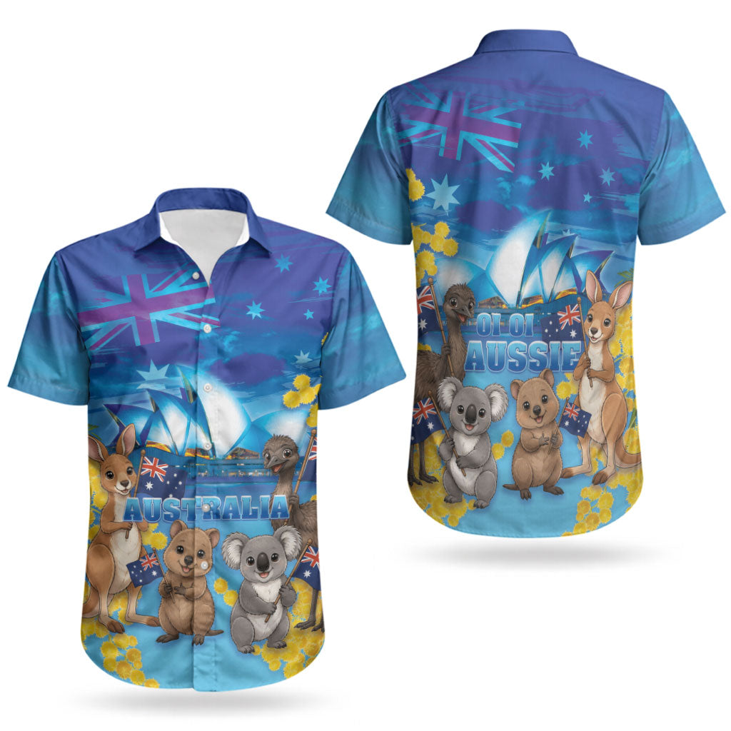 Happy Australia Flag Day Couples Matching Short Sleeve Bodycon Dress and Hawaiian Shirt Aussie Animals Grunge Style
