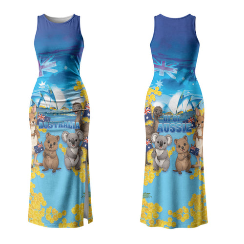 Happy Australia Flag Day Couples Matching Tank Maxi Dress and Hawaiian Shirt Aussie Animals Grunge Style