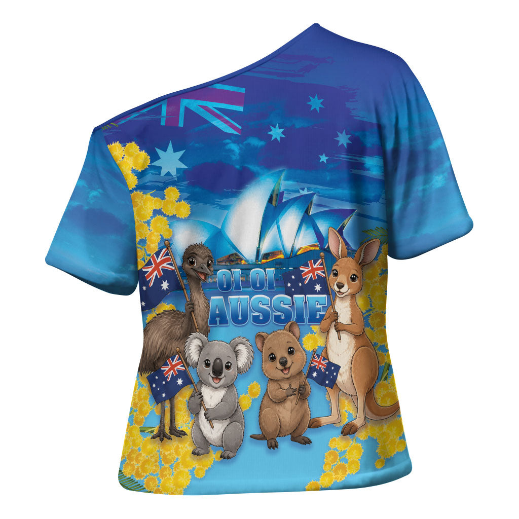 Happy Australia Flag Day Cross Shoulder Shirt Aussie Animals Grunge Style