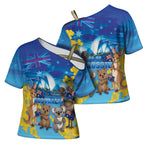 Happy Australia Flag Day Cross Shoulder Shirt Aussie Animals Grunge Style