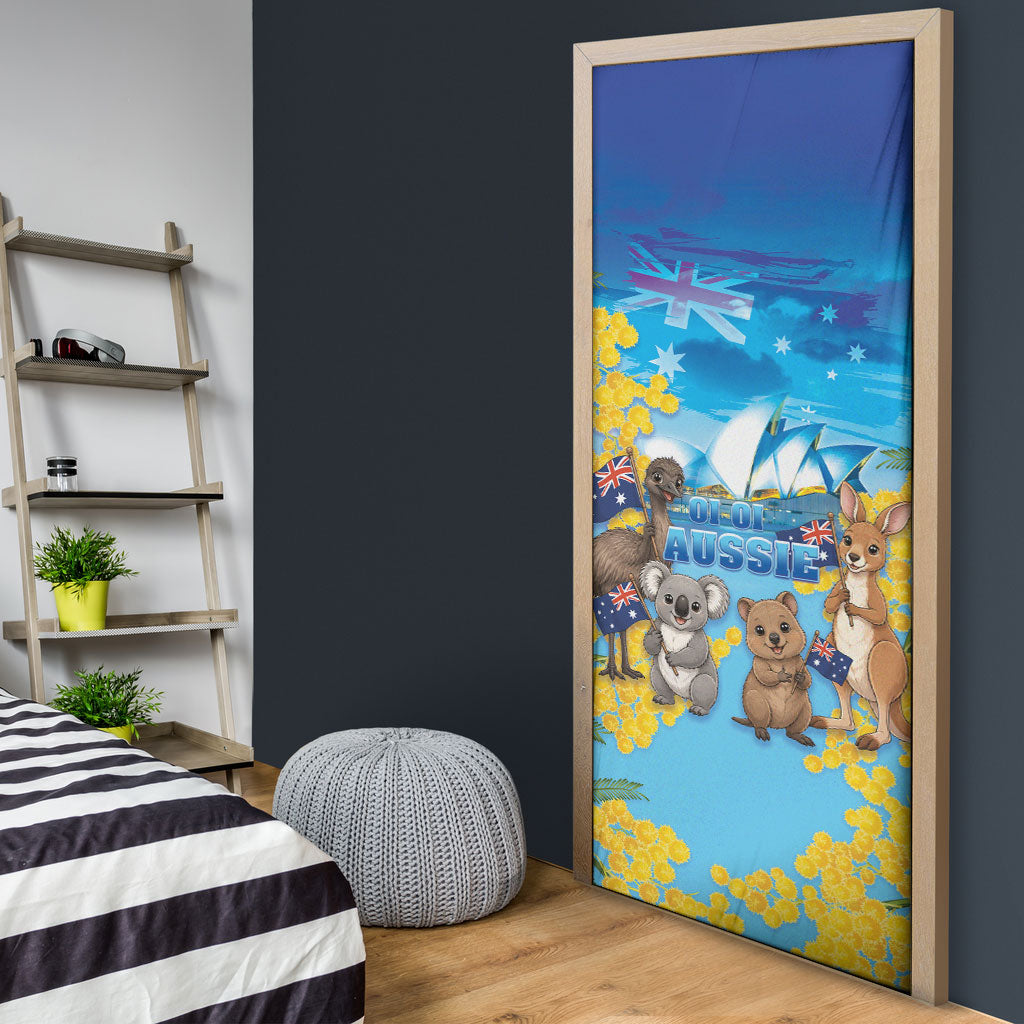 Happy Australia Flag Day Door Cover Aussie Animals Grunge Style