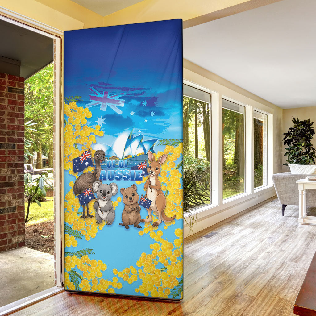 Happy Australia Flag Day Door Cover Aussie Animals Grunge Style