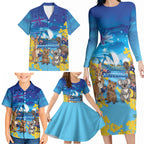 Happy Australia Flag Day Family Matching Long Sleeve Bodycon Dress and Hawaiian Shirt Aussie Animals Grunge Style