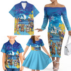 Happy Australia Flag Day Family Matching Off The Shoulder Long Sleeve Dress and Hawaiian Shirt Aussie Animals Grunge Style