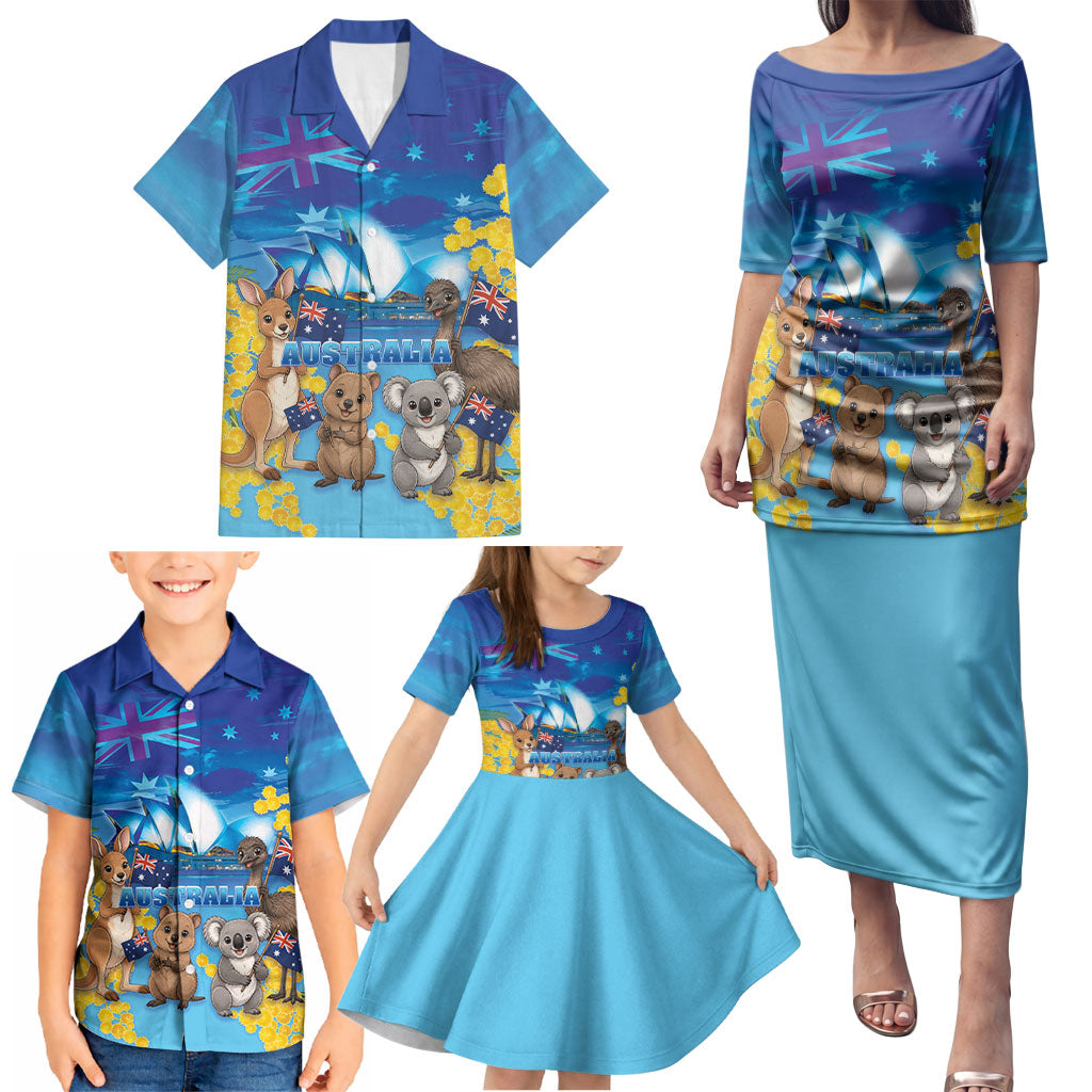 Happy Australia Flag Day Family Matching Puletasi and Hawaiian Shirt Aussie Animals Grunge Style