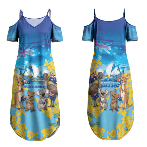 Happy Australia Flag Day Family Matching Summer Maxi Dress and Hawaiian Shirt Aussie Animals Grunge Style