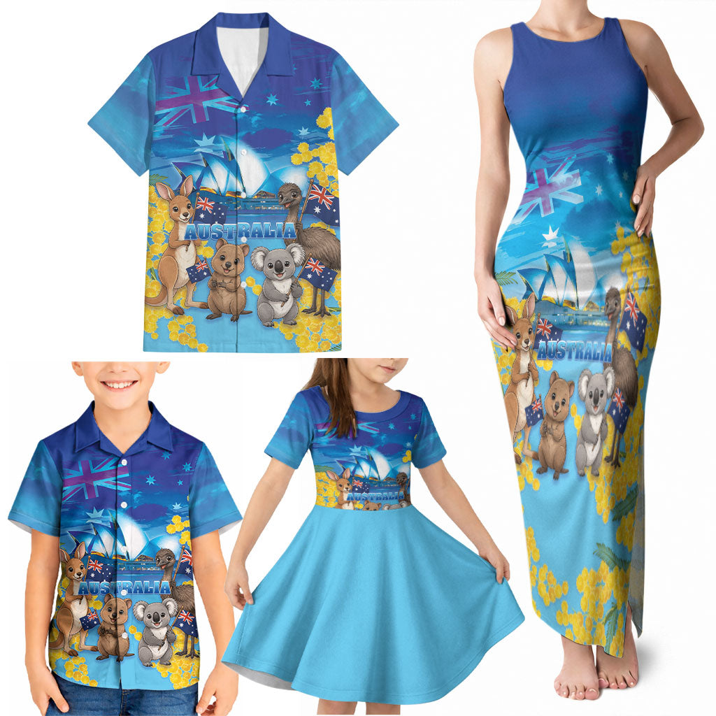 Happy Australia Flag Day Family Matching Tank Maxi Dress and Hawaiian Shirt Aussie Animals Grunge Style