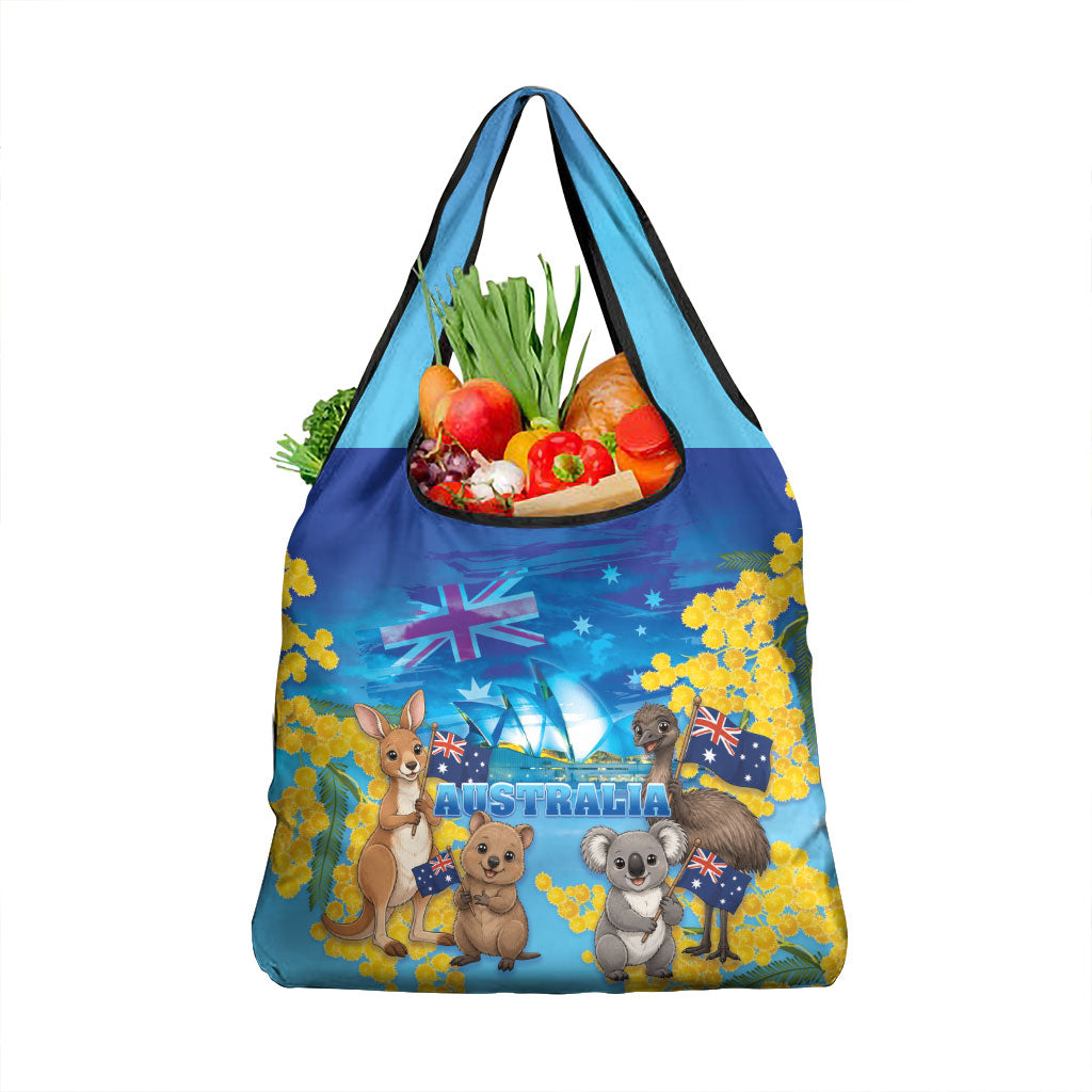 Happy Australia Flag Day Grocery Bag Aussie Animals Grunge Style
