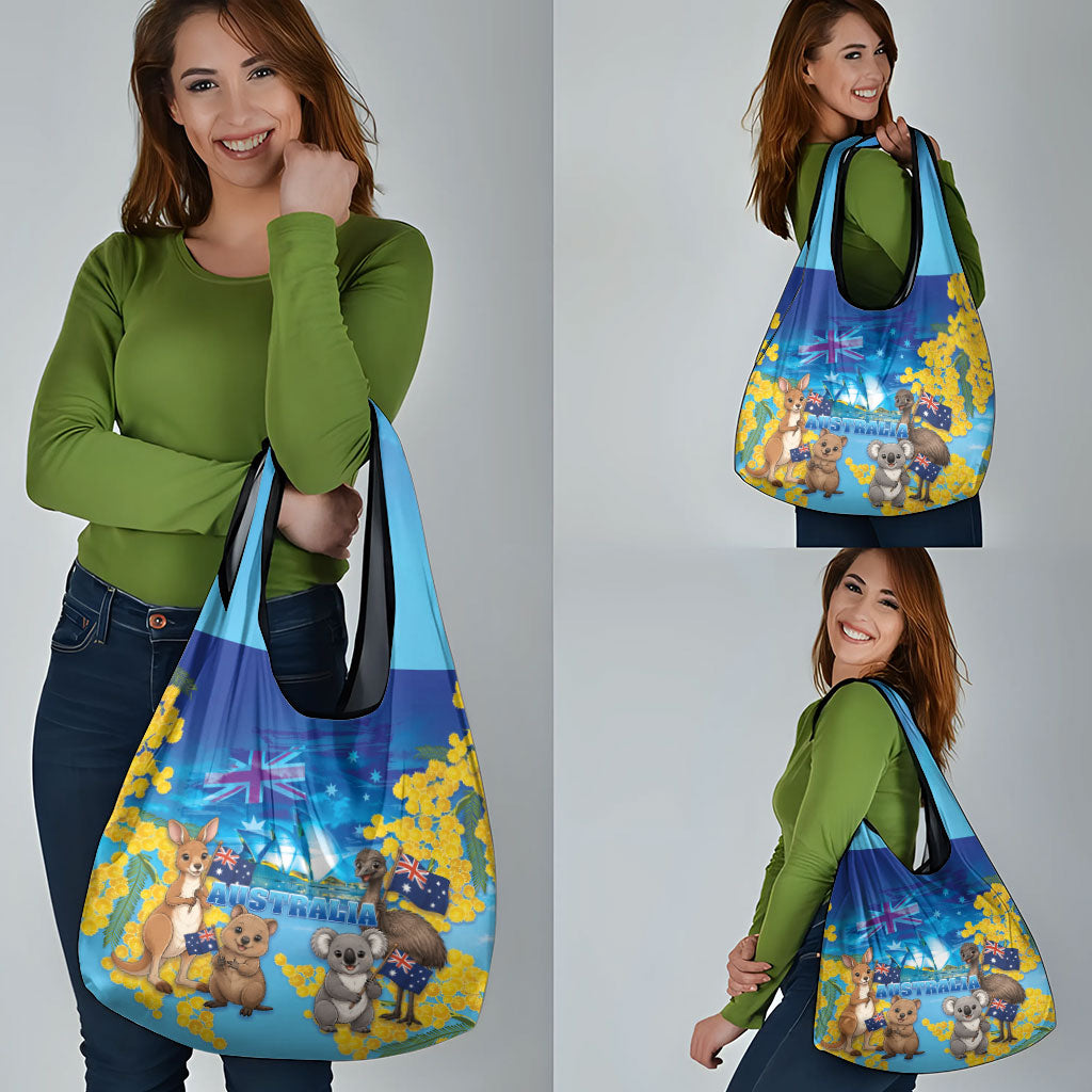 Happy Australia Flag Day Grocery Bag Aussie Animals Grunge Style