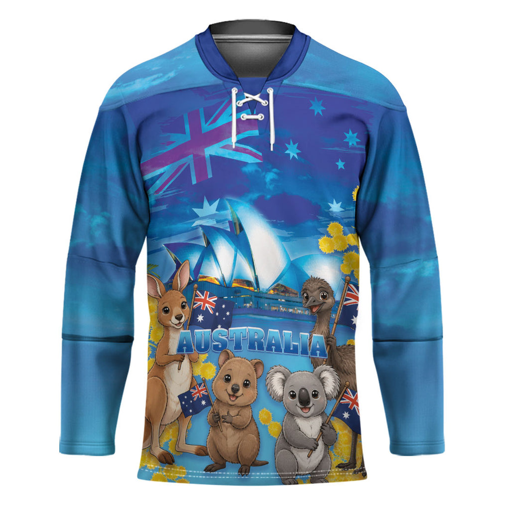 Happy Australia Flag Day Hockey Jersey Aussie Animals Grunge Style