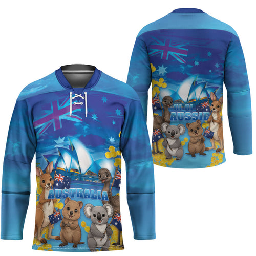 Happy Australia Flag Day Hockey Jersey Aussie Animals Grunge Style
