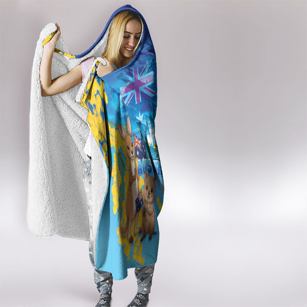 Happy Australia Flag Day Hooded Blanket Aussie Animals Grunge Style