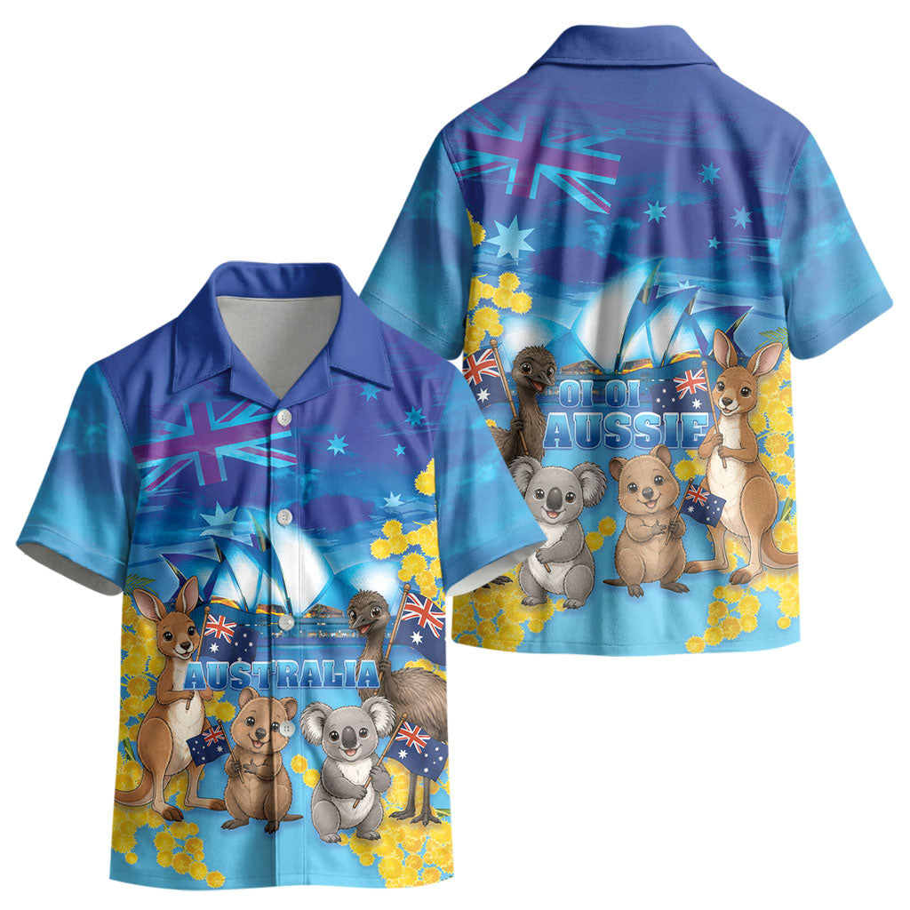 Happy Australia Flag Day Kid Hawaiian Shirt Aussie Animals Grunge Style
