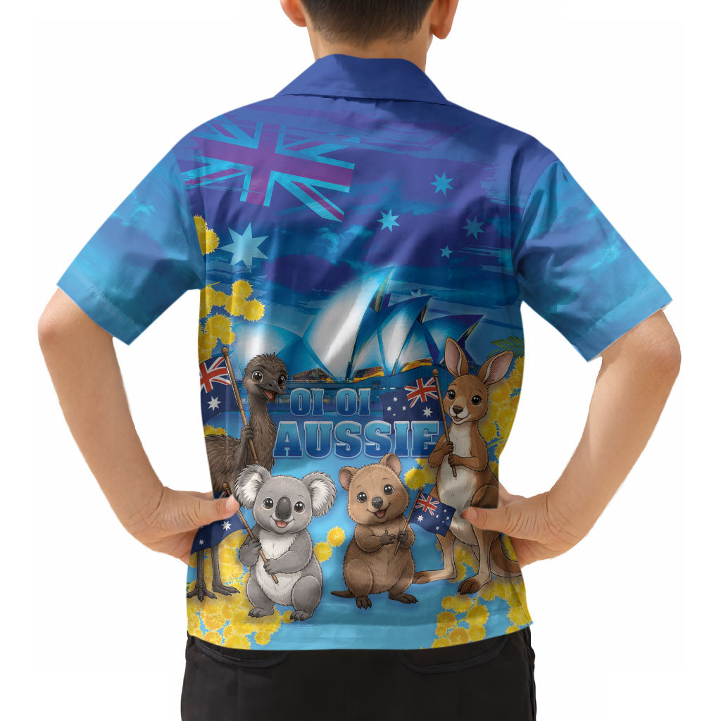 Happy Australia Flag Day Kid Hawaiian Shirt Aussie Animals Grunge Style